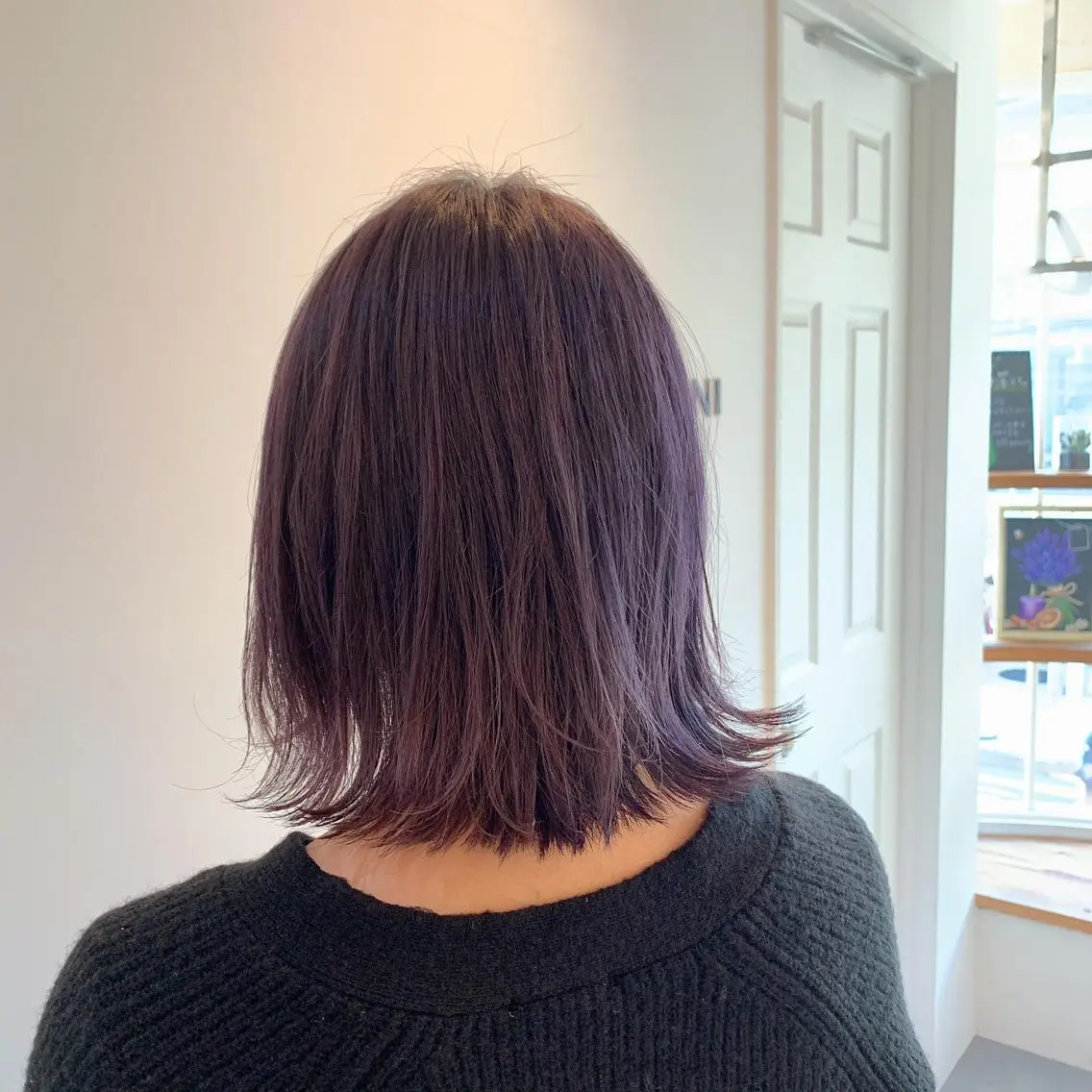 ショート カラー ヘアアレンジ 切りっぱなしボブ パープルカラー ボブ 似合わせhair🔸 アサダ タカコ🔸のヘアスタイル