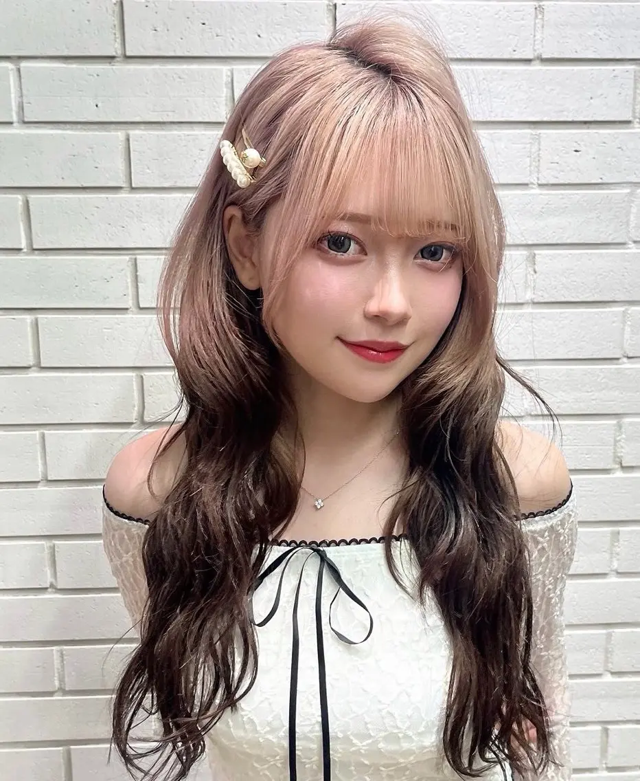 ロング カラー ヘアアレンジ ハーフアップ 韓国風ヘア 小顔カット 山本 来夢のヘアスタイル