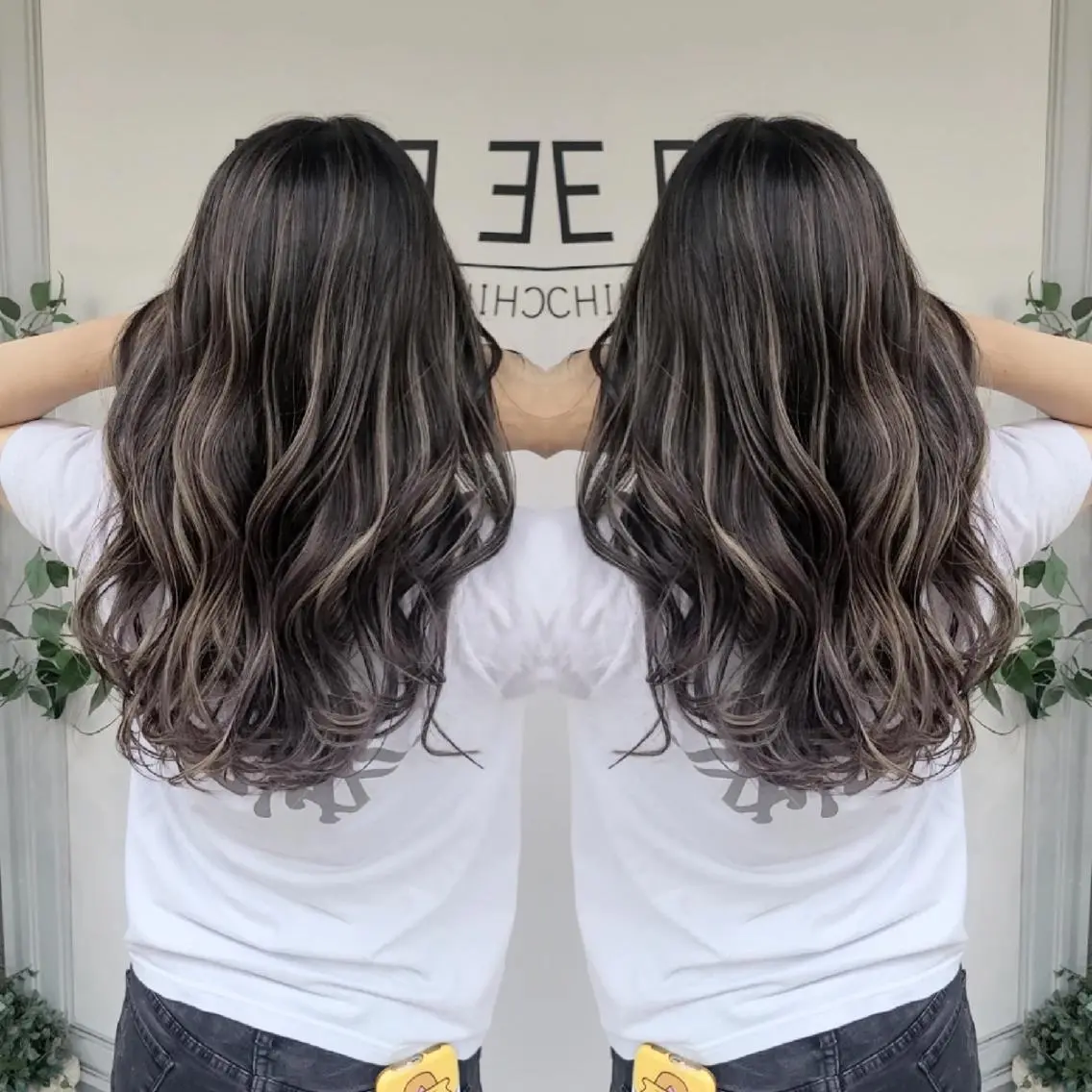 セミロング カラー アッシュ アッシュグレー バレイヤージュ ベージュカラー ブリーチ ヘアカラー バレイヤージュ/ ハイライト/大内格のヘアスタイル