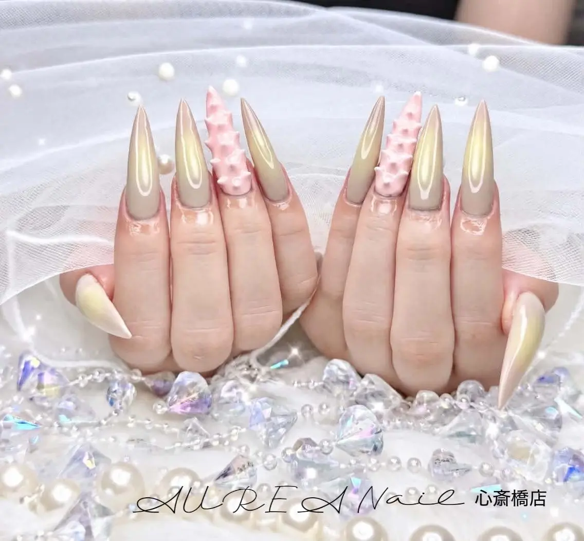 ネイル 長さ出し 韓国ネイル ロングネイル 持ち込み ネイルチップ ハンドネイル ハンドケア AUREA Nail 心斎橋店のネイルデザイン