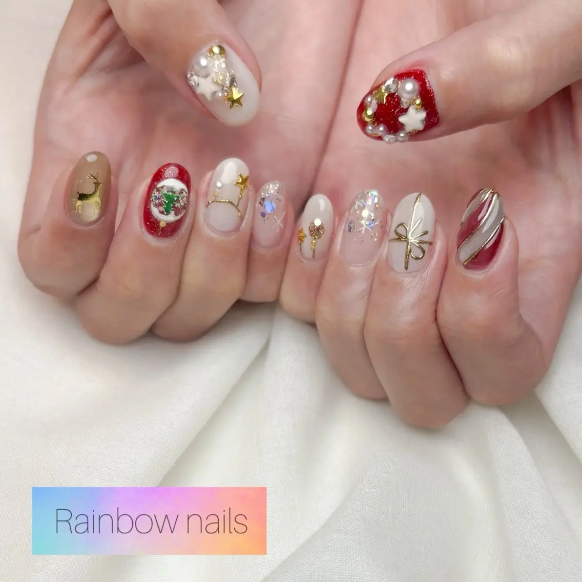 ネイル 冬ネイル クリスマス ハンドネイル Rainbow nailsくろちゃんのネイルデザイン