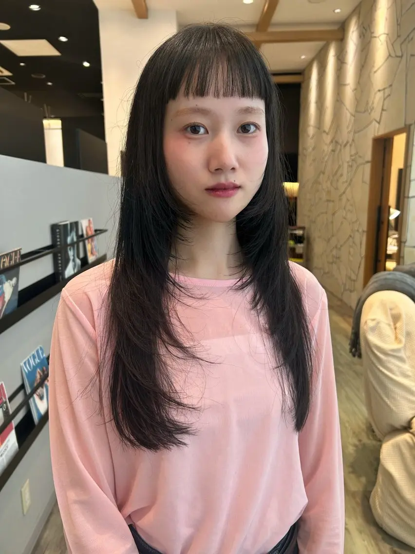 ロング カラー レイヤーカット オン眉 カット ヘアカラー トリートメント k-two☁あべの/ パーマ/Touaのヘアスタイル