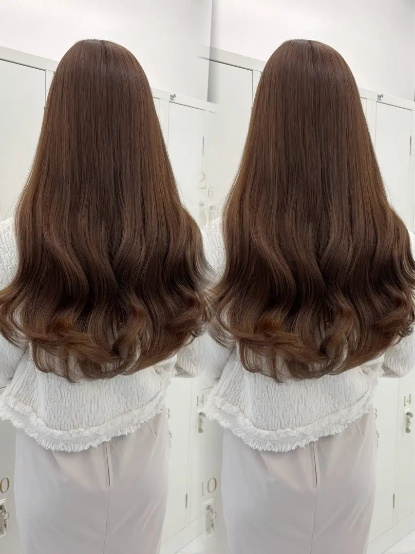 ロング カラー ブリーチ ブラウンカラー チョコレートブラウン ダブルカラー ブリーチなしカラー ヘアカラー 盛れる顔周り🤍渋谷 Risa🎀のヘアスタイル