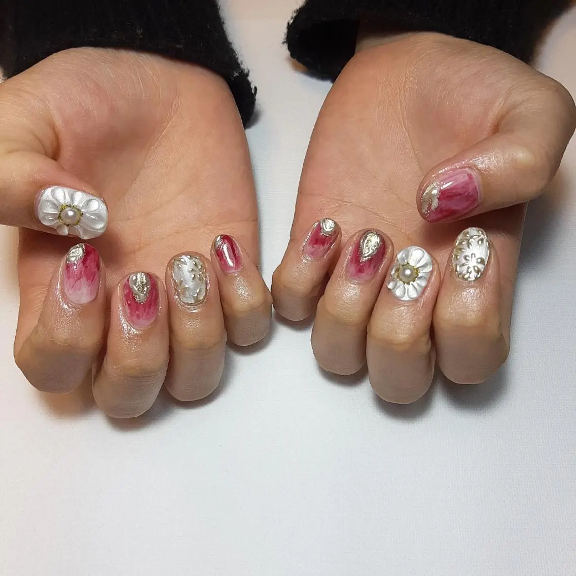 ネイル 成人式 フラワーネイル ニュアンスネイル owlnail /持込みデザイン専門のネイルデザイン