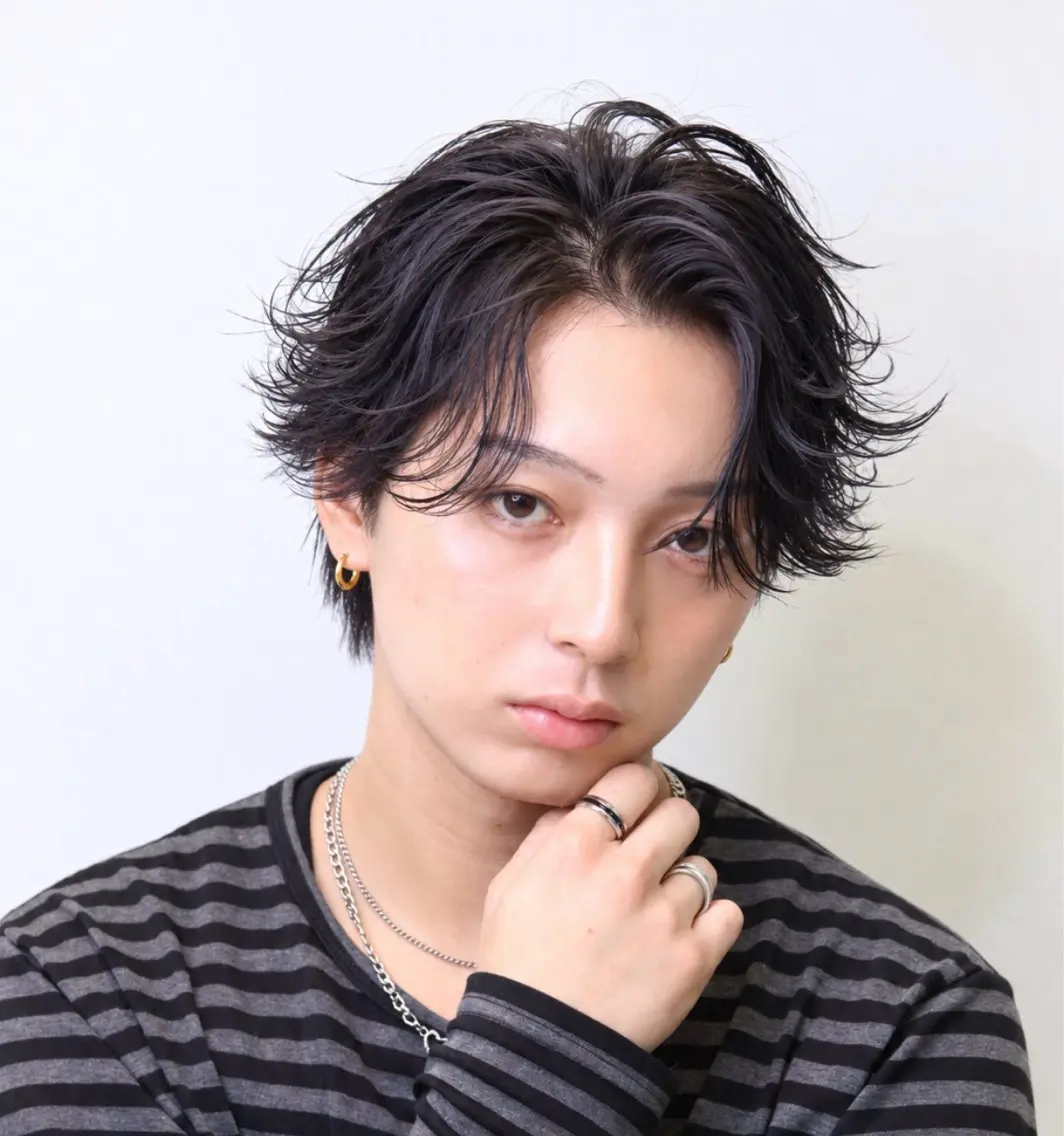 ミディアム パーマ メンズ カット パーマ ハクヤ心斎橋 パーマ/縮毛矯正のヘアスタイル