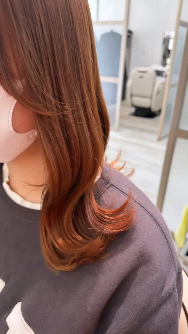 セミロング オレンジブラウン 髪質改善×艶カラー Haruのヘアスタイル