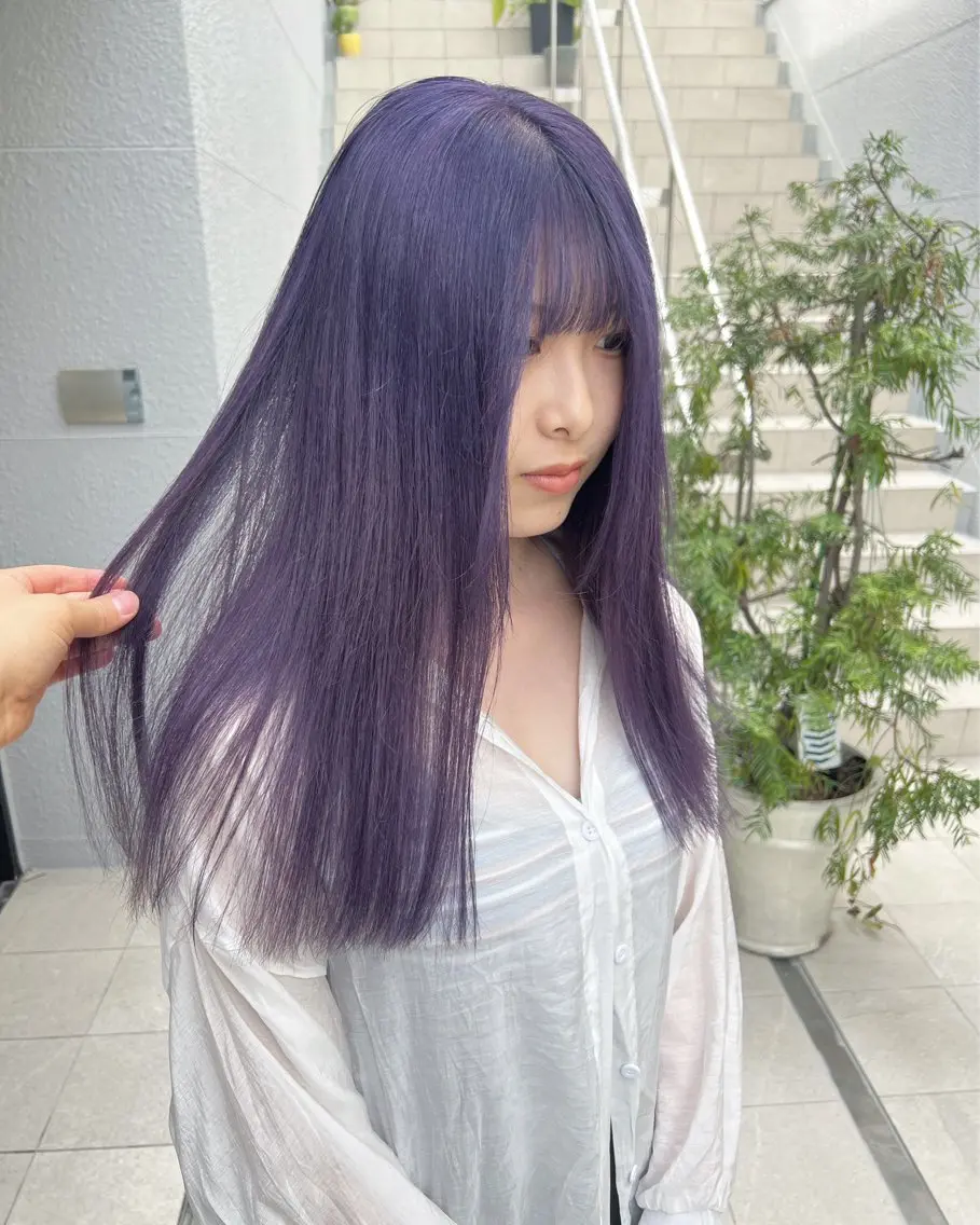 セミロング カラー ブリーチ ブルーカラー ブルーラベンダー ケアブリーチ ハイトーンカラー レイヤーカット/ボブ ウルフ/縮毛矯正🪄のヘアスタイル
