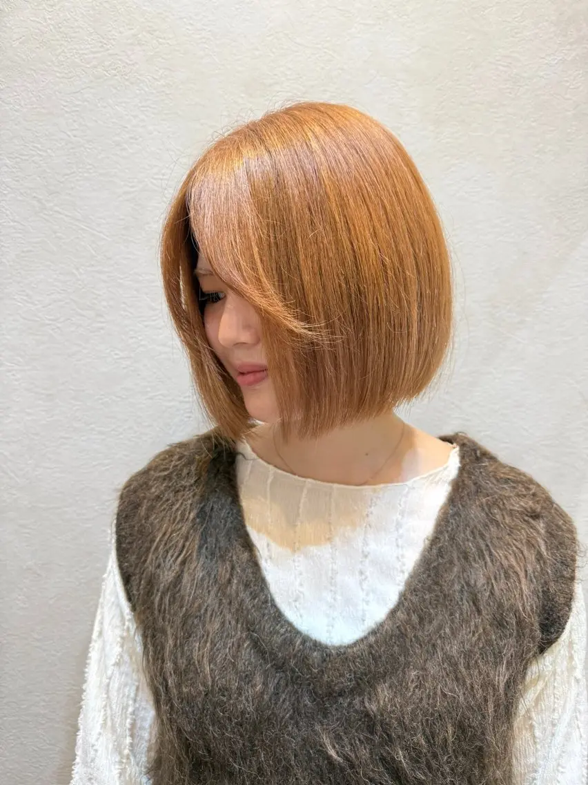ミディアム カラー ベージュカラー ブリーチ ケアブリーチ オレンジ オレンジベージュ ヘアカラー newi まーぼーのヘアスタイル