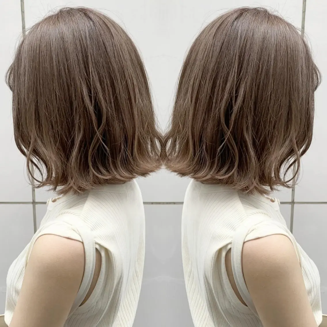 ミディアム カラー ヘアアレンジ ベージュカラー ミルクティーベージュ 竹内啓太 ボブのヘアスタイル