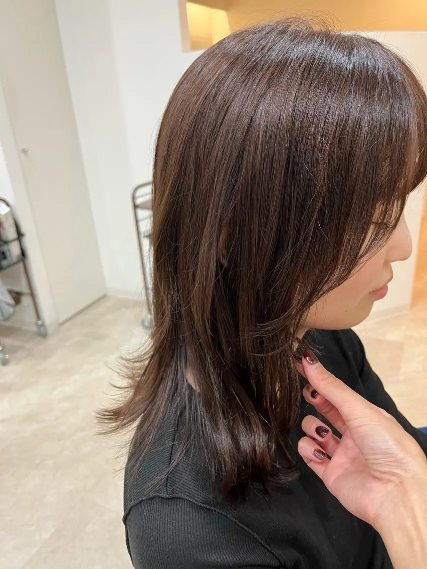セミロング カラー パーマ ブラウンカラー 顔周りカット 暖色ボブ 🍊rikakoのヘアスタイル