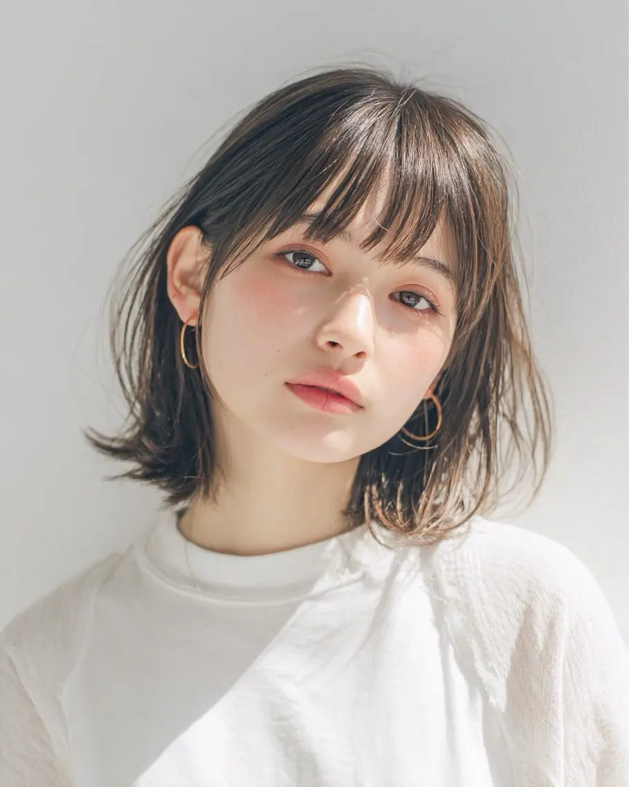ミディアム 切りっぱなしボブ ボブ 韓国風ヘア 小顔カット koaなんば店 TOPstylistのヘアスタイル