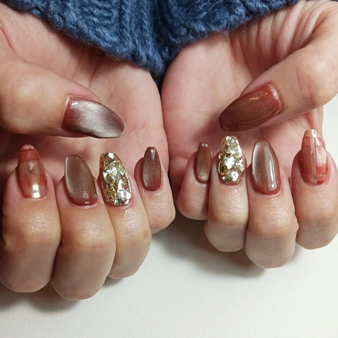 ネイル ブラウン ジェルネイル マグネットネイル 持ち込み 冬ネイル ハンドネイル owlnail /持込みデザイン専門のネイルデザイン