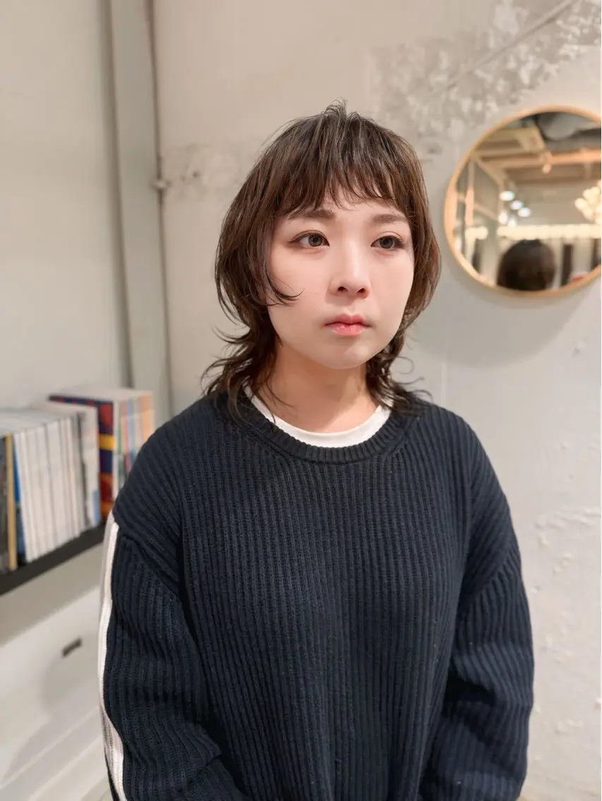 ミディアム パーマ ミディアムパーマ レイヤーカット ウルフ/似合わせ レイヤー/RIHOのヘアスタイル