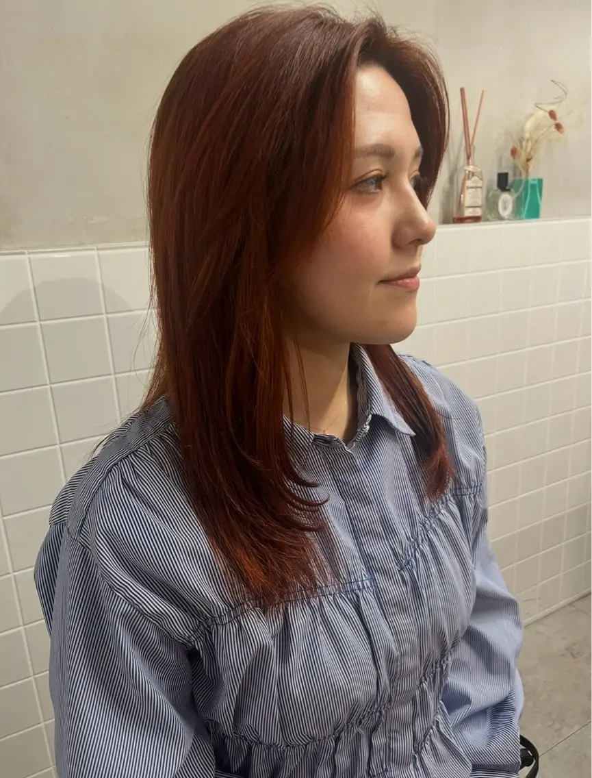 ロング カラー ブラウンカラー オレンジ オレンジブラウン レイヤーカット anon Loemのヘアスタイル