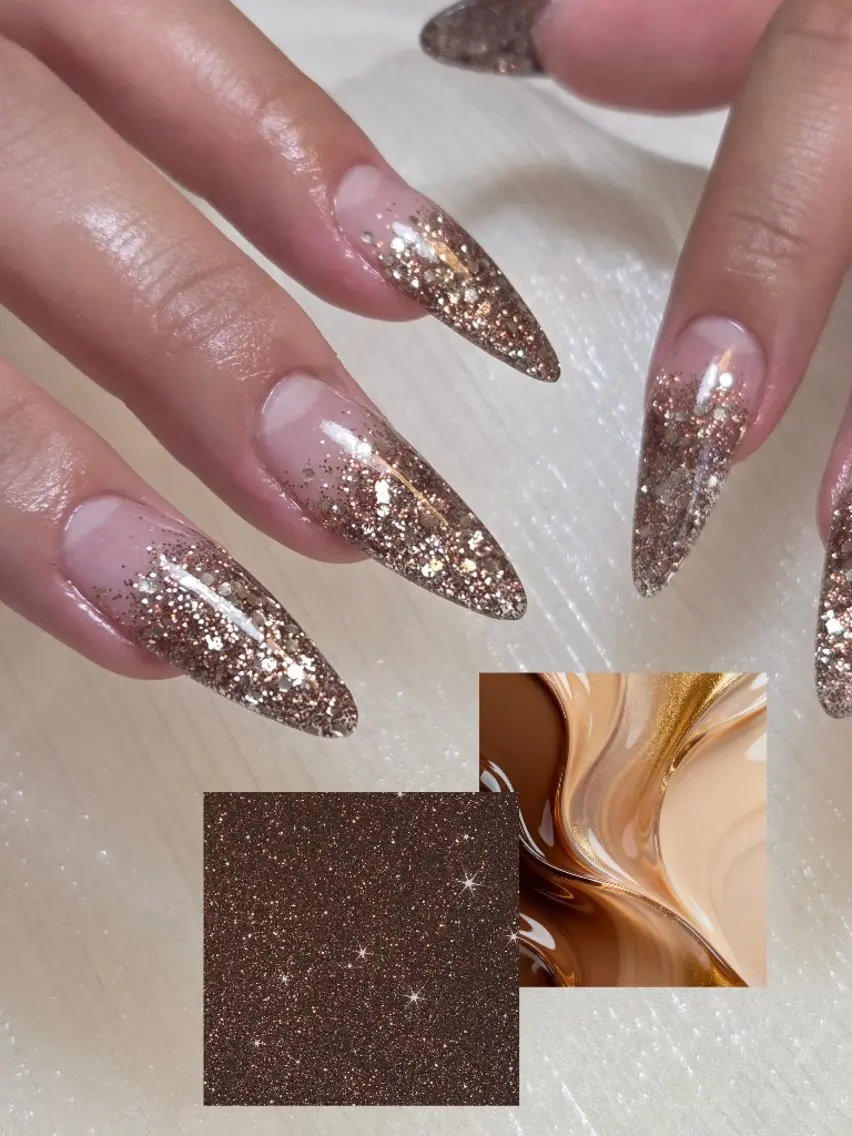 ネイル ブラウン ラメ(グリッター) スカルプネイル ハンドネイル LadyNail Kiyoka/大名のネイルデザイン