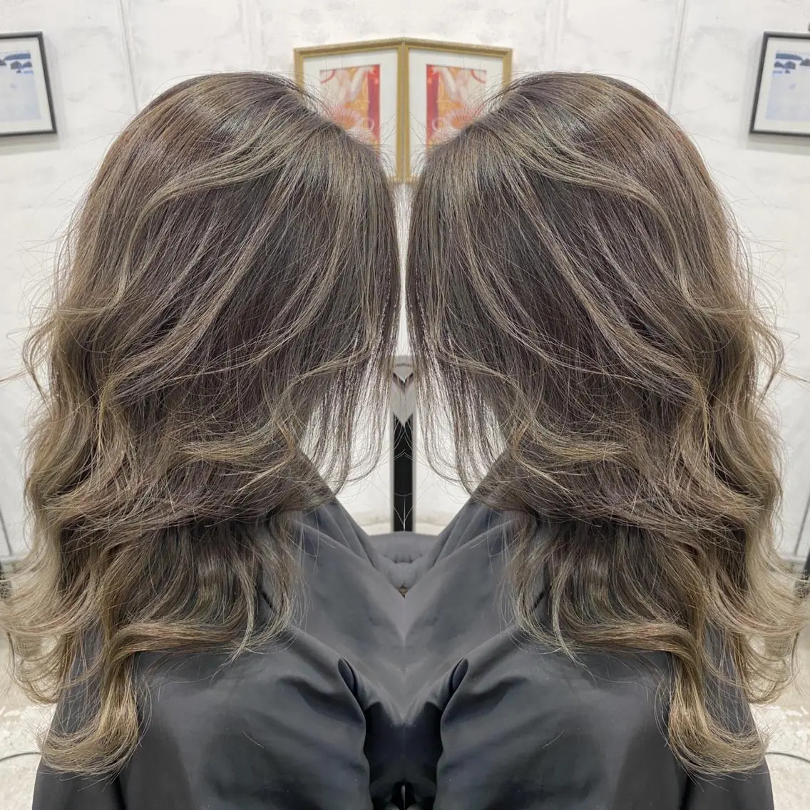 ミディアム カラー ヘアアレンジ バレイヤージュ レイヤーカット ヘアカラー トリートメント 縮毛矯正 髪質改善寺坂雄飛💐のヘアスタイル