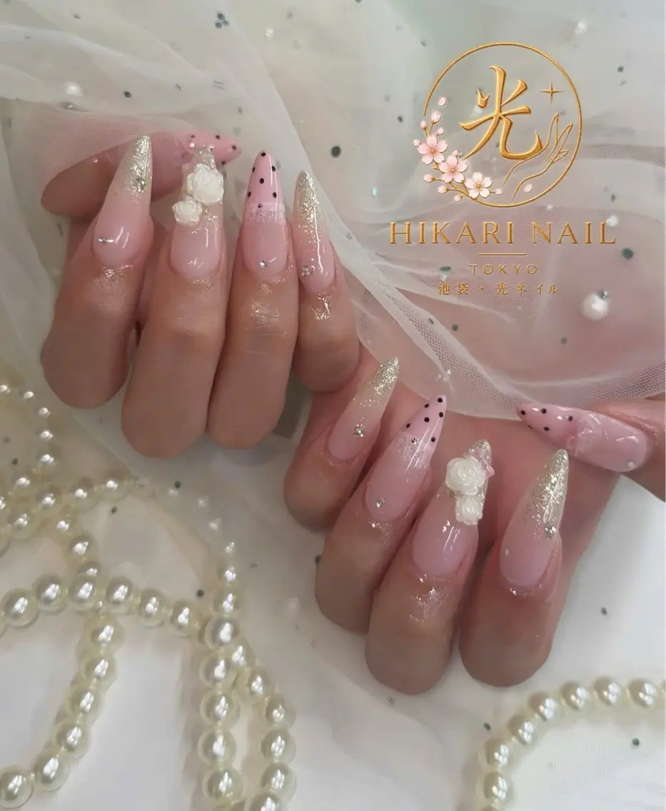 ネイル チークネイル 長さ出し フレンチネイル ジェルネイル ガーリー ハンドネイル HikariNail Ikebukuroのネイルデザイン