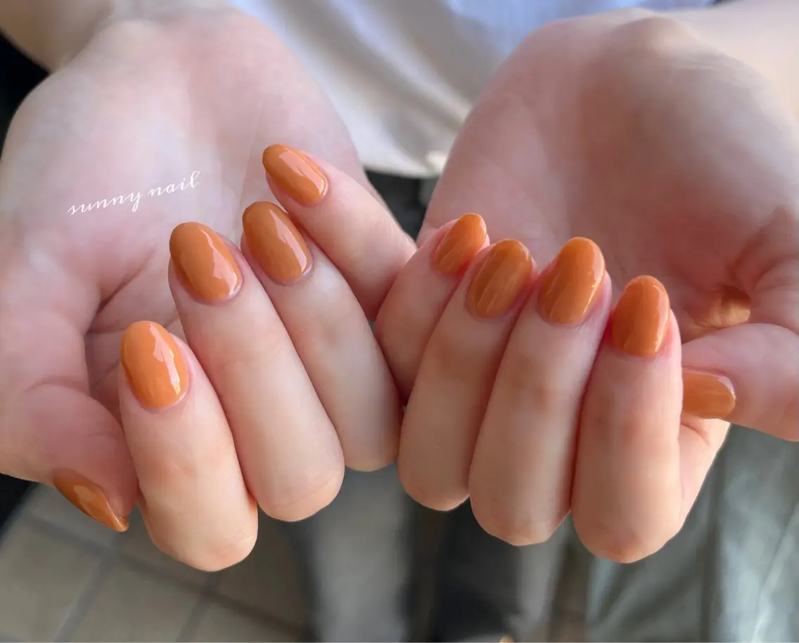 ネイル ジェルネイル ワンカラーネイル オレンジ パラジェル sunny nailのネイルデザイン