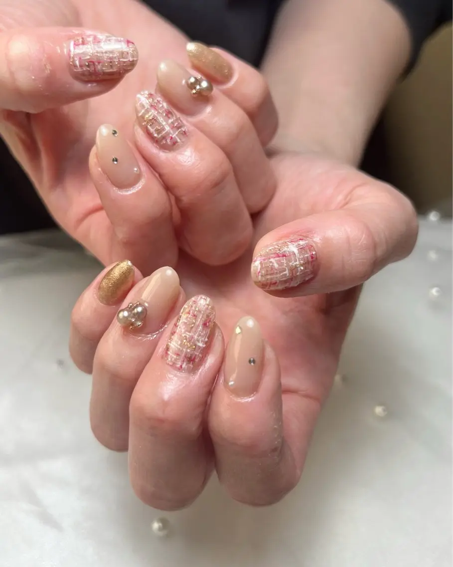 ネイル ツイードネイル ハンドネイル 港区ネイル🌼*･ Shainon池田のネイルデザイン
