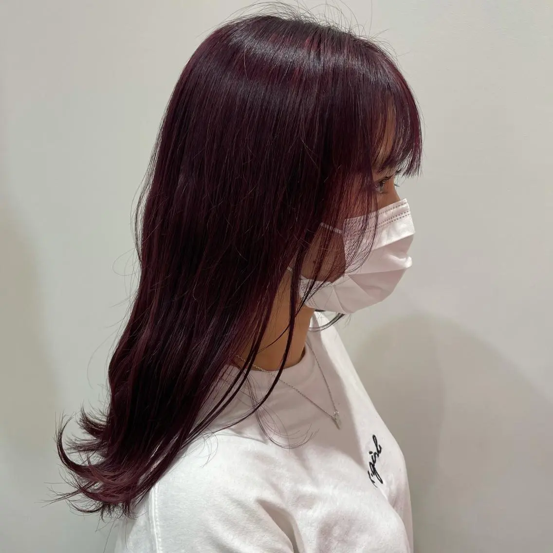 セミロング カラー ブリーチ ピンクカラー ローズカラー 髪質改善ストレート 韓国風レイヤー池袋のヘアスタイル