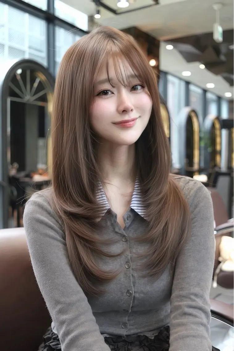 ロング 韓国風ヘア レイヤーカット ロング カット ヘアカラー トリートメント MINX 野本奏和のヘアスタイル