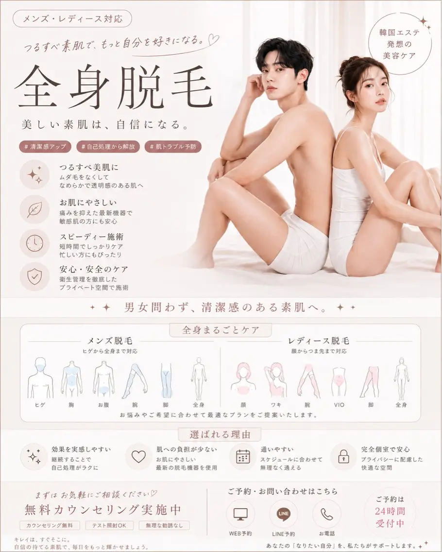 全身脱毛 (顔・VIO・うなじ・美容パック込)の写真