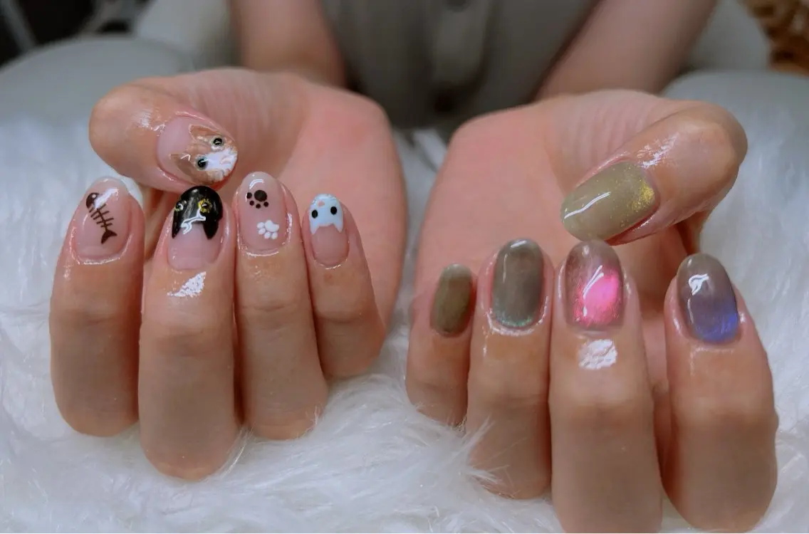 ネイル フットネイル フレンチネイル 韓国ネイル ロングネイル マグネットネイル Lee _nailのネイルデザイン
