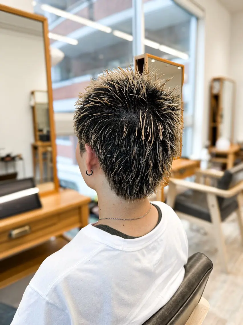 メンズ スパイキーショート カット ヘッドスパ ブリーチカラー🔥 パーマ【佐々木凌平】のヘアスタイル