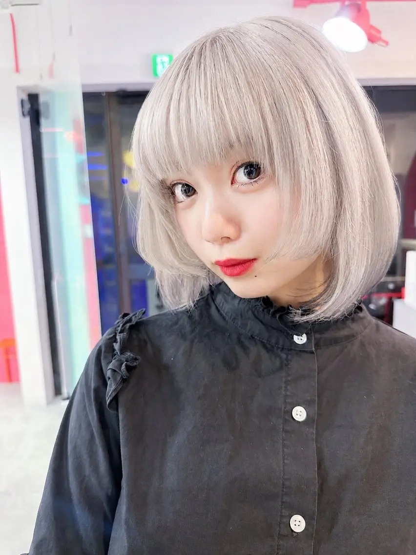 ショート カラー ベージュカラー ボブ 姫カット ヘアカラー BOXmico. 南堀江 宇都宮のヘアスタイル