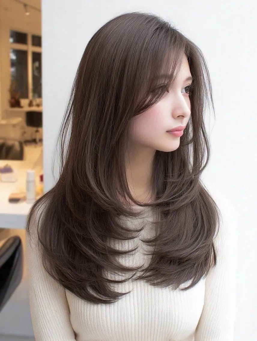 ロング 縮毛矯正 絶対綺麗な暖色カラー 🎯あります✨増渕✨のヘアスタイル