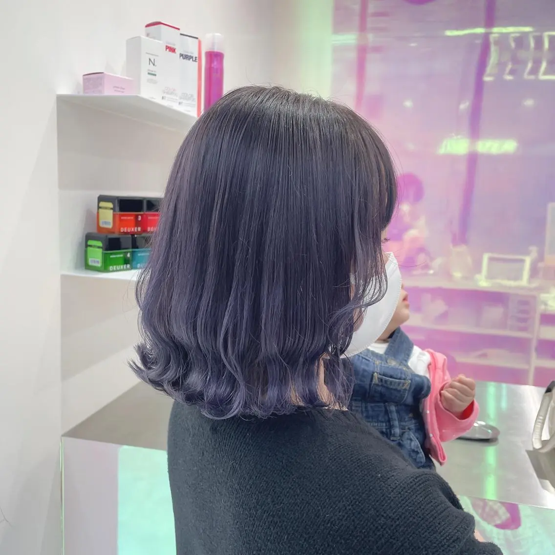 ミディアム カラー ヘアアレンジ ベージュカラー 黒髪 ブリーチ ブルーカラー ブルーブラック 韓国ヘア指名率 No. 1小堀京介のヘアスタイル