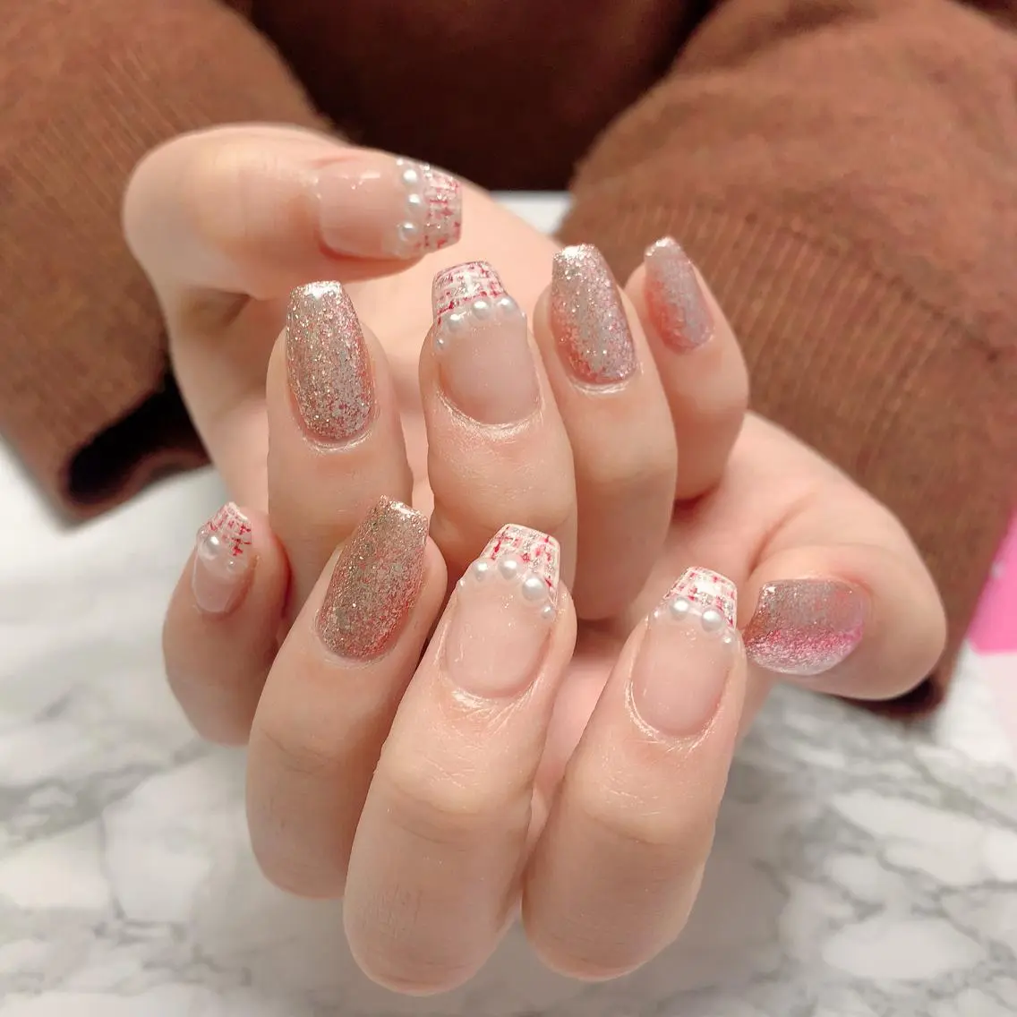 ネイル ハンドネイル はな💎ネイル ワンホン、長さ出しのネイルデザイン
