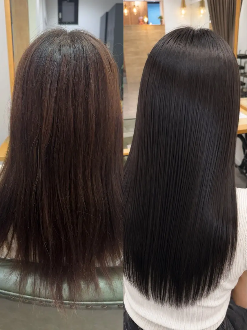 ロング カラー パーマ ブラウンカラー ダークブラウン グレージュ 髪質改善 縮毛矯正 カット ヘアカラー 縮毛矯正 トリートメント 縮毛矯正/エクステ /艶カラー/ひふみのヘアスタイル