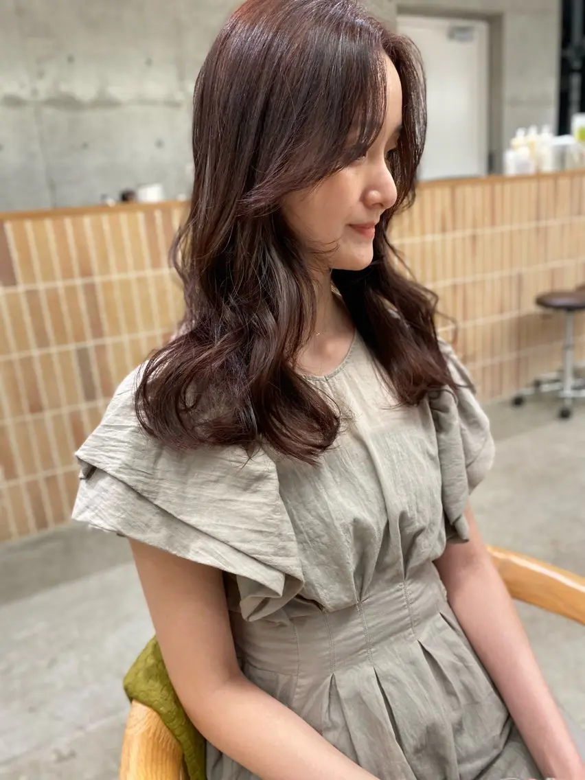 セミロング カラー カット ヘアカラー トリートメント Saki/レイヤー/ 柔色カラー/顔まわりのヘアスタイル