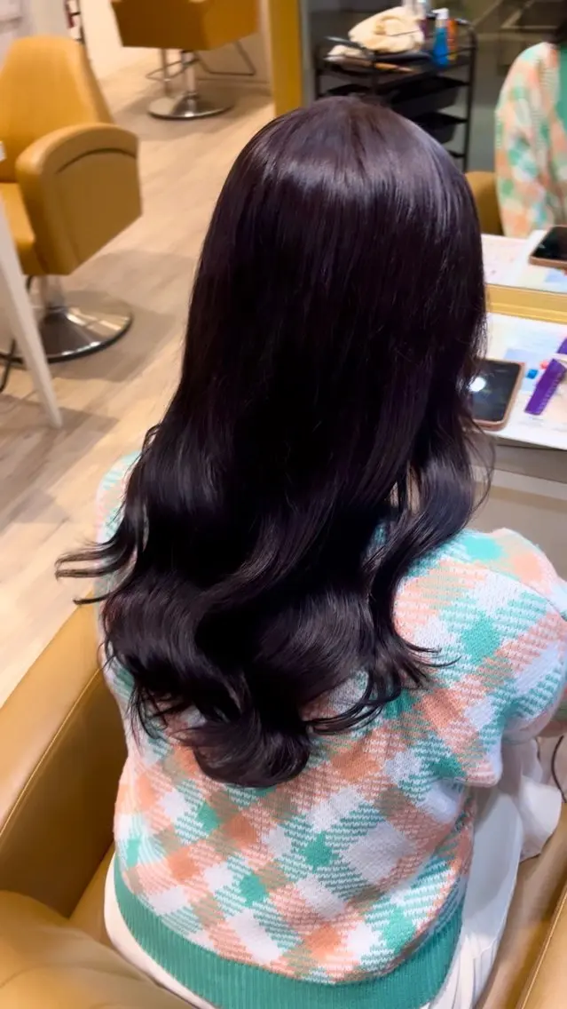 セミロング カラー パープルカラー ブリーチなしWカラー レイヤー/Rickyのヘアスタイル