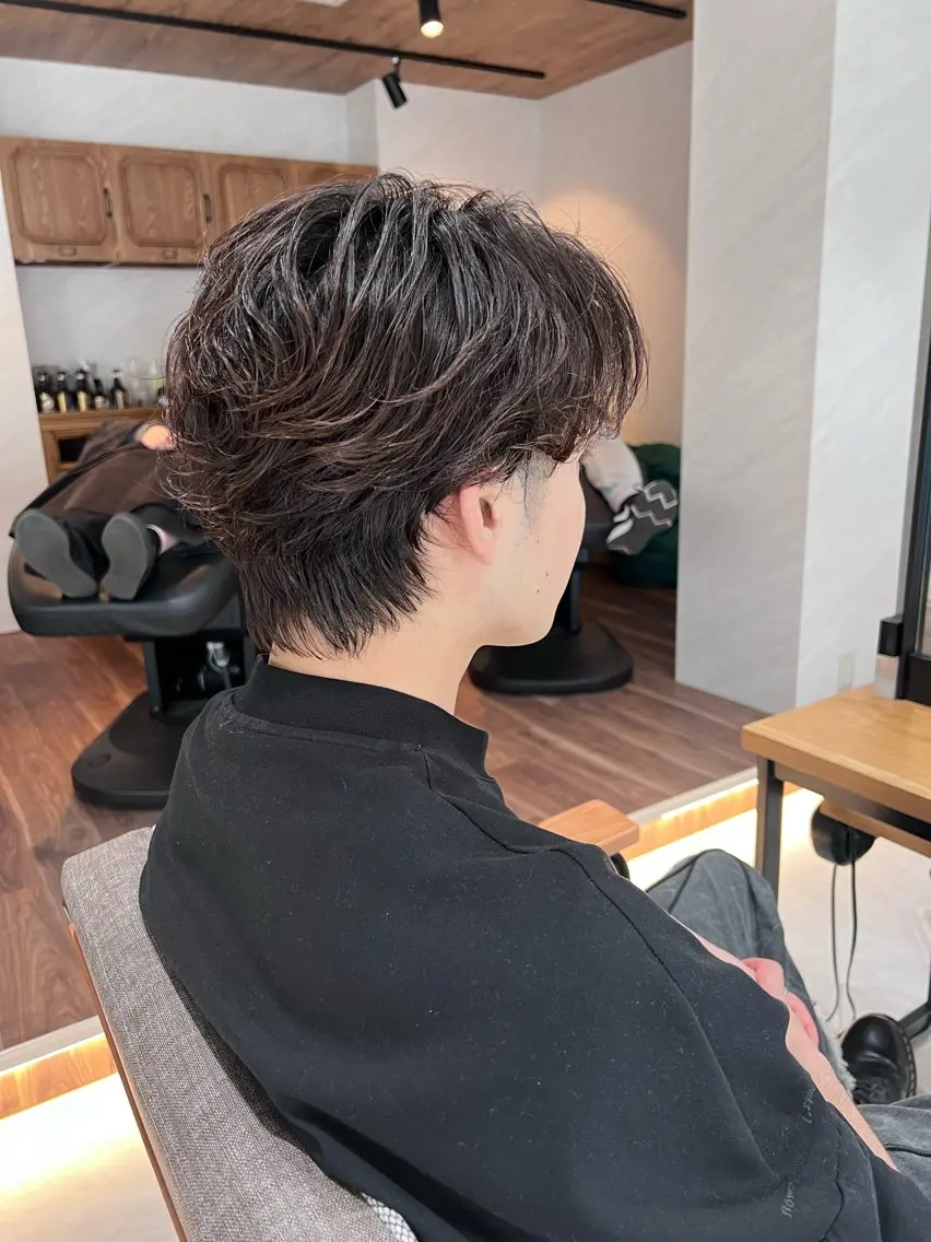 パーマ メンズ カット パーマ トリートメント 艶ボブ🤎ボブパーマ 透明感カラー\メンズのヘアスタイル