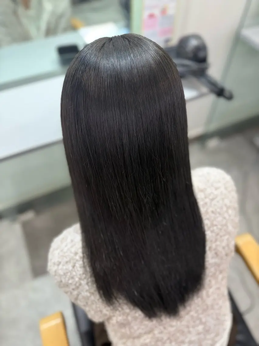 ロング カラー 黒髪 ブルーカラー ブルーブラック 透明感カラー 縮毛矯正 透明感/艶髪/ 🌷mihiro🌷のヘアスタイル
