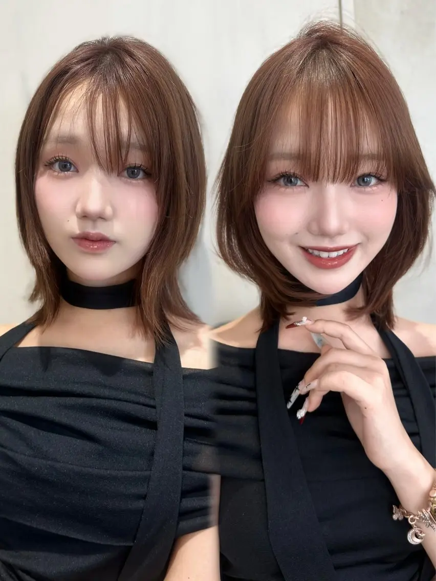 ミディアム カラー 透明感カラー 顔周りカット 韓国風ヘア レイヤーカット 小顔カット カット ヘアカラー トリートメント 小顔くびれヘア 顔まわり銀座/さやかのヘアスタイル