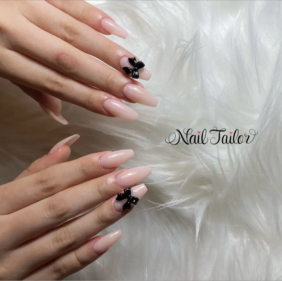 ネイル 長さ出し ジェルネイル オフィスネイル ピンク リボン ハンドネイル NailTailor ネイルテイラーのネイルデザイン