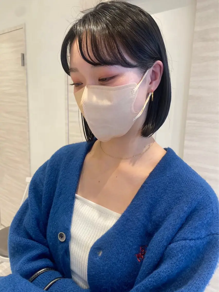ショート カラー ボブ 顔まわりレイヤー 顔周りカット 韓国風ヘア レイヤーカット ヘアカラー トリートメント F． 梅田/ボブ/パーマのヘアスタイル