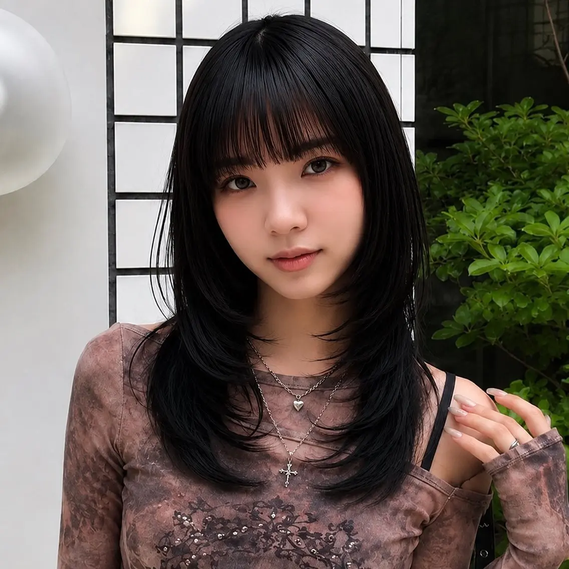 ロング 顔まわりレイヤー 顔周りカット ハッシュカット 韓国風ヘア レイヤーカット カット ヘアカラー トリートメント ハイトーン/レイヤー カット/TAKEのヘアスタイル