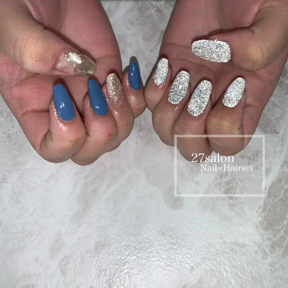 ネイル ブルー フラッシュネイル 27salon yuinaのネイルデザイン
