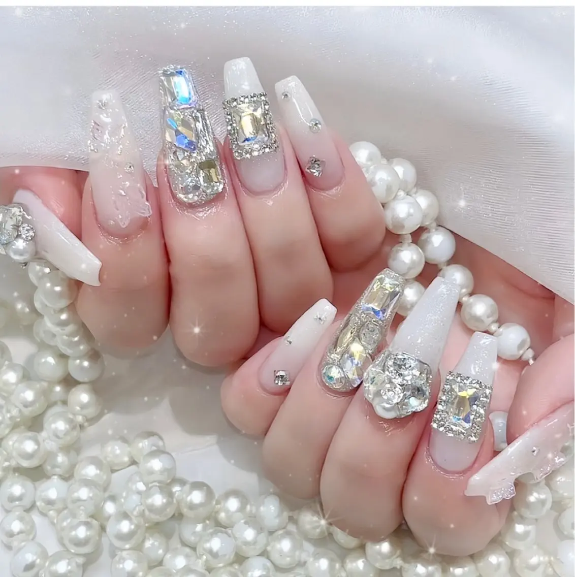 ネイル べっ甲ネイル ブルー 長さ出し フレンチネイル ジェルネイル ハンドネイル Rin Nail 新大久保店のネイルデザイン