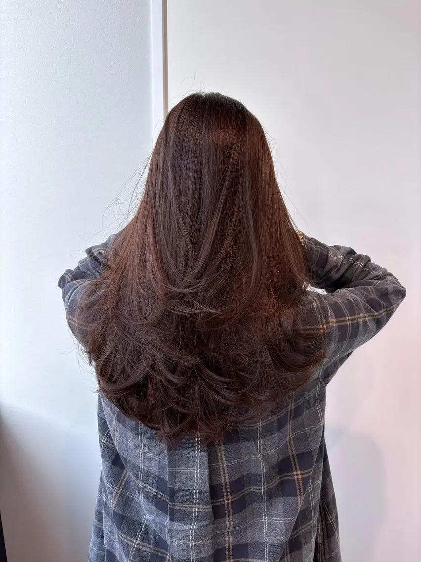 セミロング カラー ブラウンカラー ショコラブラウン ハイレイヤー レイヤーカット 穐田 航のヘアスタイル