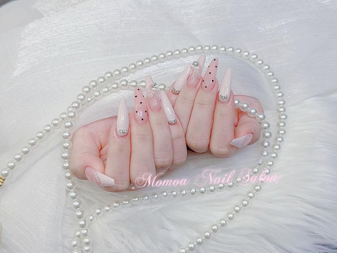 ネイル 成人式 大理石ネイル(マーブル) リボン 夏ネイル ネイルチップ ハンドネイル MoMoA Nail ネイル長さ出し専門店のネイルデザイン