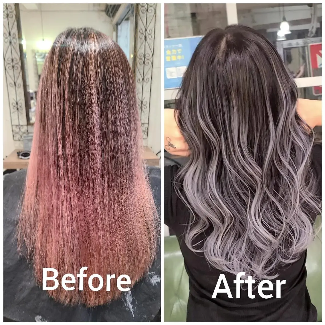ロング カラー アッシュ アッシュグレー バレイヤージュ ベージュカラー ブリーチ バレイヤージュ/ ハイライト/大内格のヘアスタイル