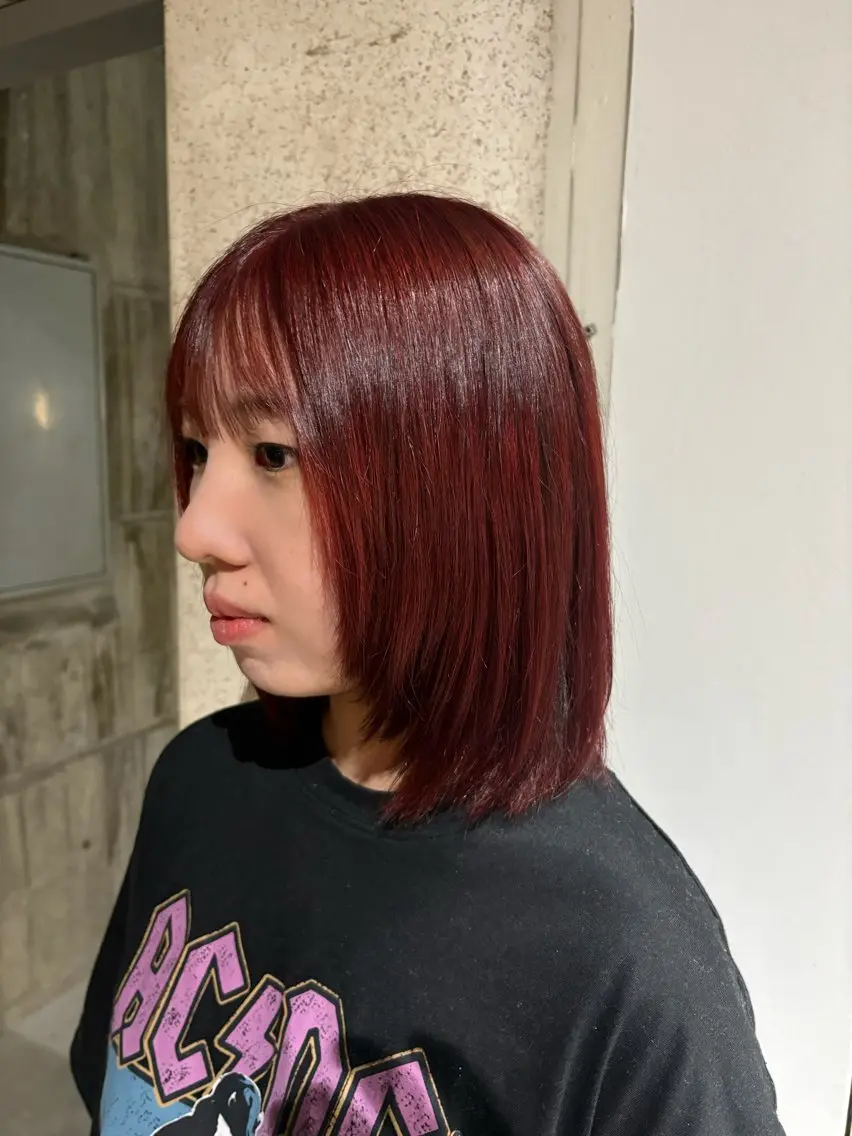 ミディアム カラー ブリーチ ブリーチなしカラー レッドカラー 玉置七海✨ /透明感/髪質改善のヘアスタイル