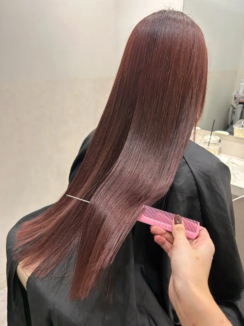 ロング ヘアカラー トリートメント 🍷秋色ボルドー♡ 艶レイヤー🍇モエカのヘアスタイル