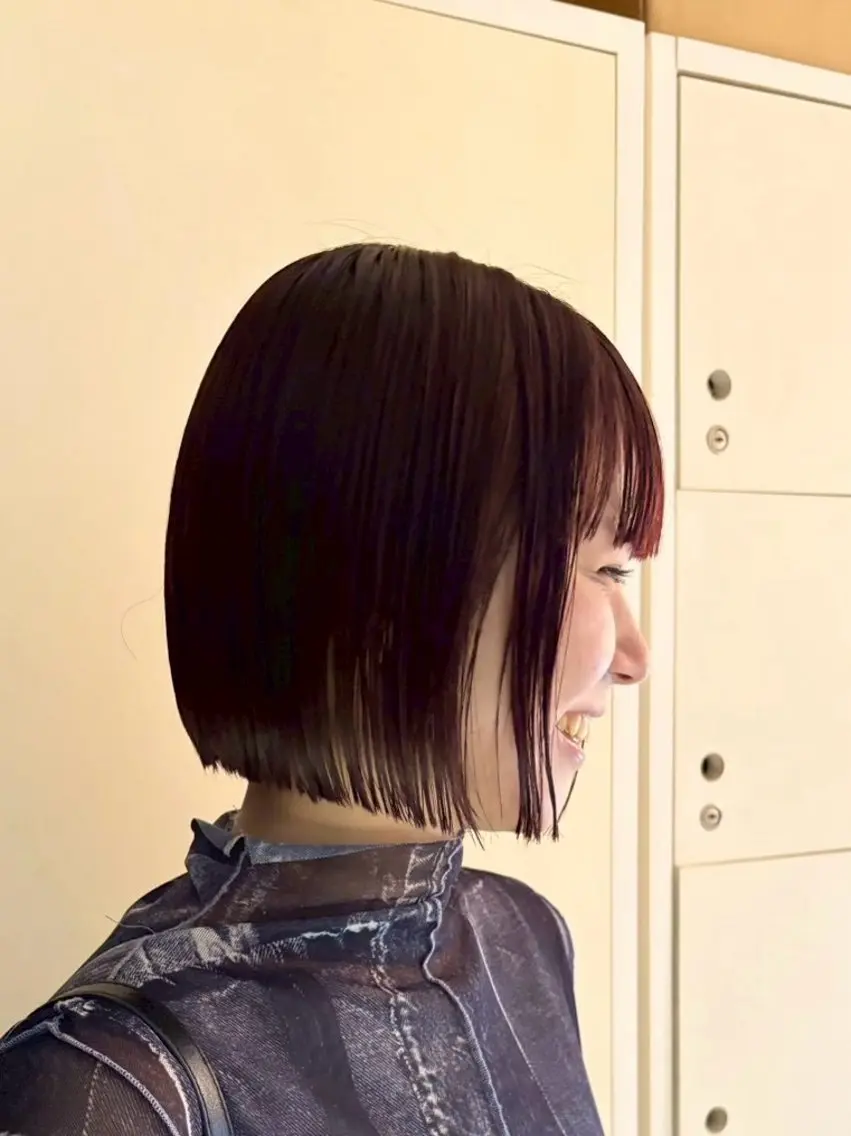 ミディアム カラー パーマ ボブカット/ 榎本 璃己のヘアスタイル