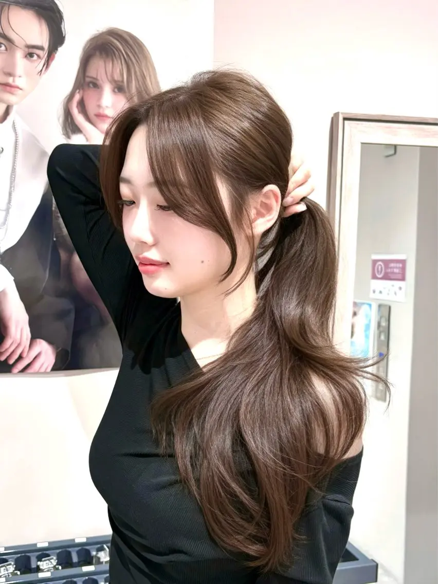 ロング レイヤーカット ヘアカラー トリートメント 柴田礼空/顔まわり カット/レイヤーのヘアスタイル